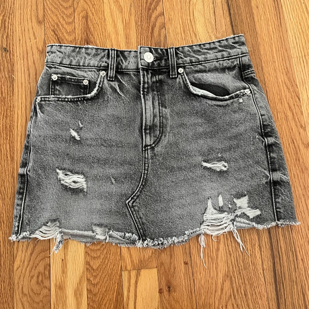 Zara Acid Wash Distressed Jean Skirt